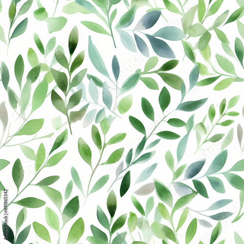 Little Green Leaves With Space In Between, a pattern of leaves on a white background.