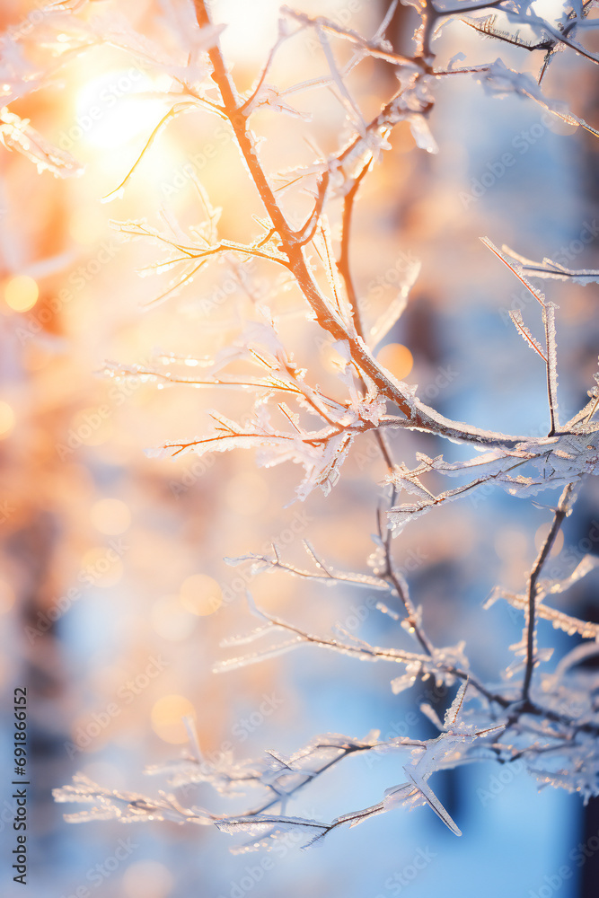 Glistening ice on tree branches, nature in winter