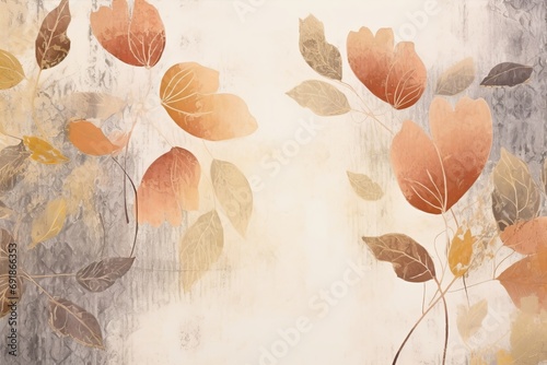 Abstract artistic background luxury minimalist wallpaper with watercolor flowers and leaves. Natural fine art, Generative AI