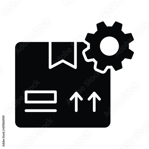 Cardboard with gear symbolizing delivery management icon, product management