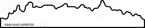 Black Line Rock Hill and Mountain icon of rocky landscape shape, vector mount peak icon. Valley hill silhouette for hiking, camping or climbing sport, travel editable stock on transparent background.