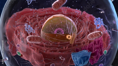 Organelles inside an Eukaryote or eukaryotic cell. 3d animation photo