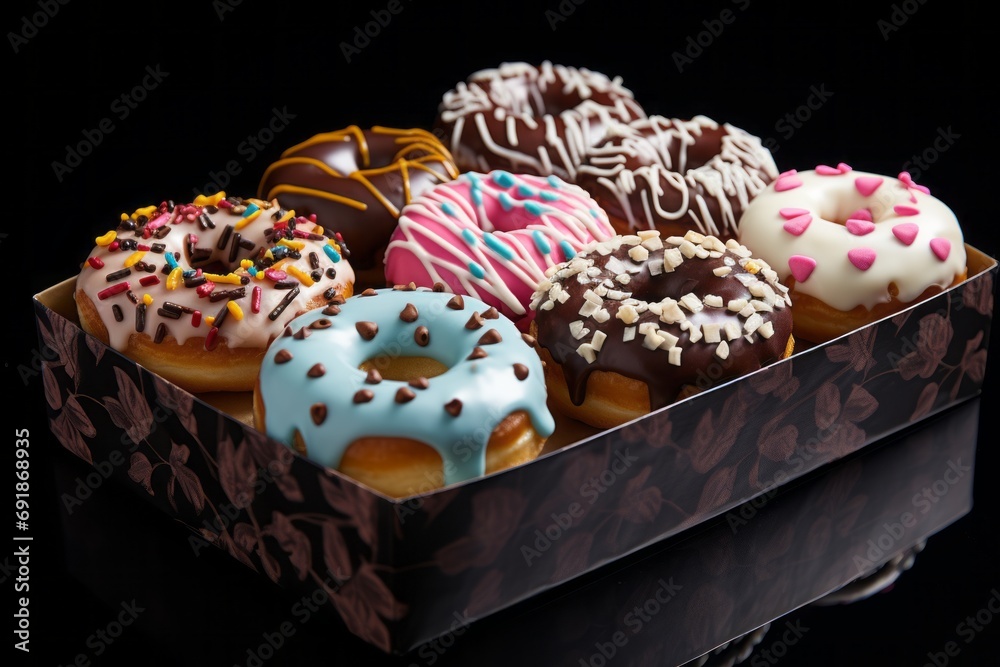 Colored assorted glazed donuts in a gift box. Mini donuts in the box ...