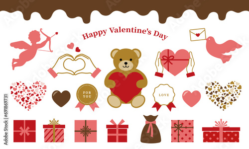 バレンタインデーに使えるかわいいバレンタインのイラスト素材のセット_St. Valentine's Day