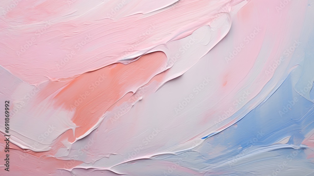 A detailed closeup showcasing the texture of thick, impasto paint strokes on a canvas, creating an aesthetic and artistic background with a palette of soft pastel colors that blend beautifully.