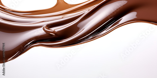 Chocolate caramel sauce drop on a plain white backround .Chocolate Caramel Sauce Drop Creating Tempting Patterns on a Pure White Background .