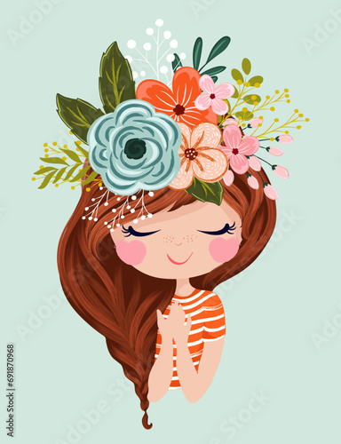 Cute romantic girl, vector illustration, little dreamer,  illustration for kids artworks.