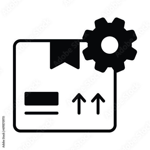 Cardboard with gear symbolizing delivery management icon, product management