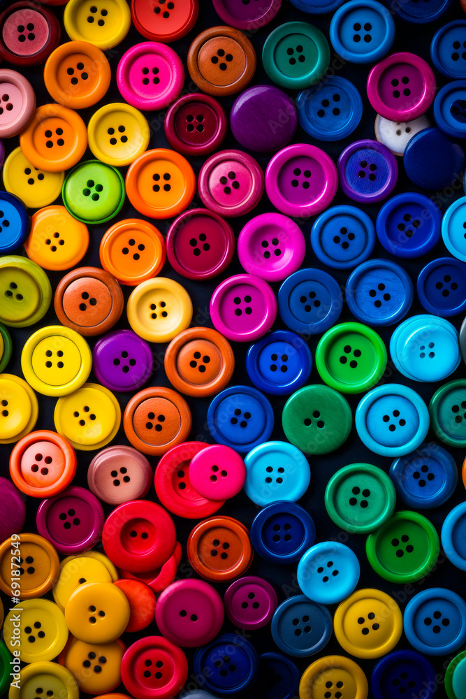 Fototapeta premium Group of multicolored buttons are arranged in pattern.