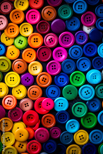 Group of multicolored buttons are arranged in pattern.