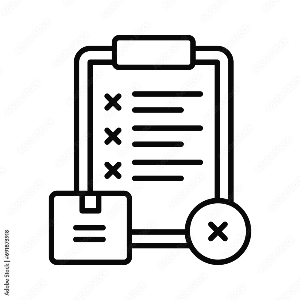 Parcel with cross sign and clipboard showing concept icon of rejected order Parcel with cross sign and clipboard showing concept icon of rejected order