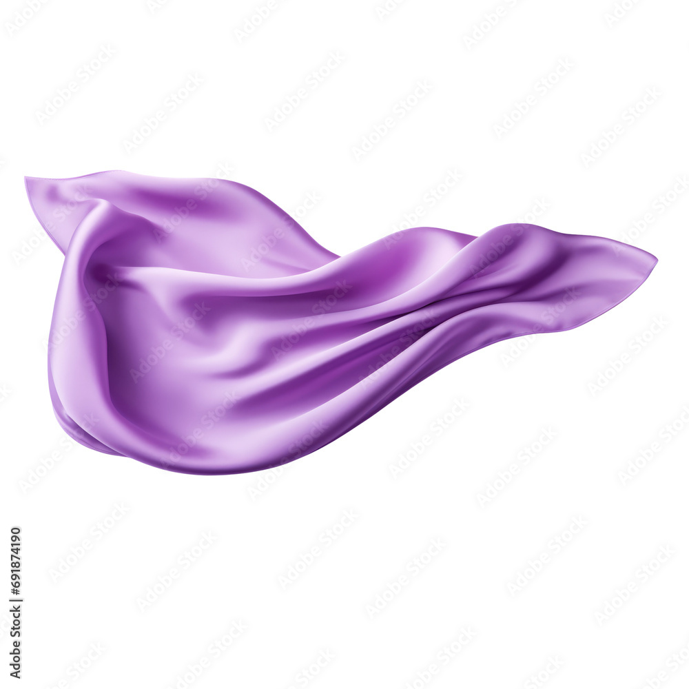 Purple Silk scarf flying in the wind isolate transparent white background