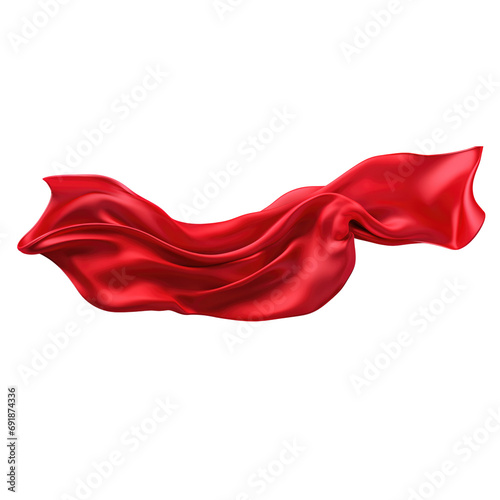 Red Silk scarf flying in the wind isolate transparent white background
