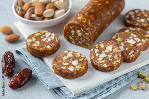 dates nuts roll, delicious natural raw vegan dessert photo