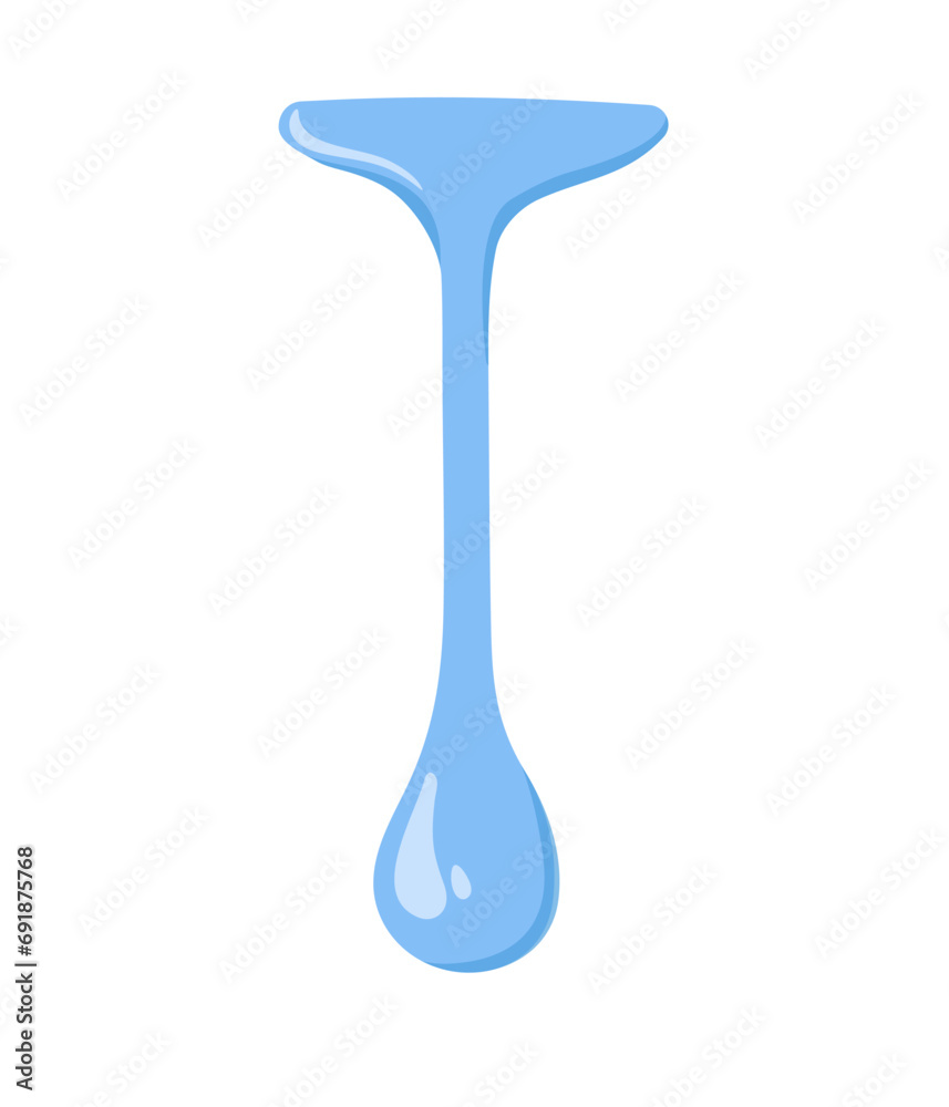 Water drop flowing, falling down. Blue clear pure waterdrop dripping, melting, leaking. Aqua liquid, aquatic fluid. Watery design element. Flat vector illustration isolated on white background Water drop flowing, falling down. Blue clear pure waterdrop dripping, melting, leaking. Aqua liquid, aquatic fluid. Watery design element. Flat vector illustration isolated on white background