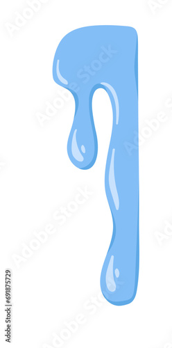 Water flowing, dripping down. Blue clean aqua melting, falling, leaking. Clea...