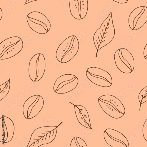 coffee beans seamless pattern hand drawn in doodle style. Suitable for wrapping paper, packaging, background, textile, wallpaper.