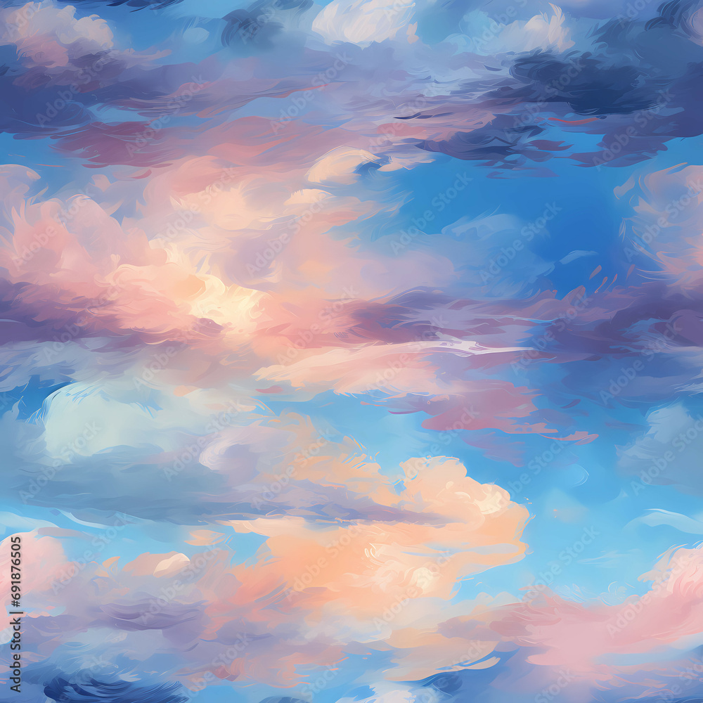 Oil Painted Clouds Seamless, a blue sky with clouds. Oil Painted Clouds Seamless, a blue sky with clouds.