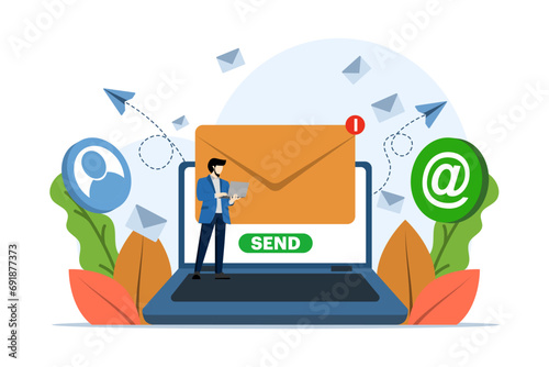 Email marketing concept, mobile phone and computer with new email notification, direct digital marketing, unread message reminder, emails and messages, email marketing campaign, new email message.