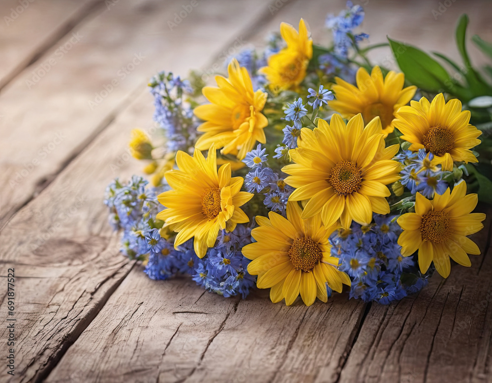 bouquet of yellow flowers on wooden background bouquet of yellow flowers on wooden background
