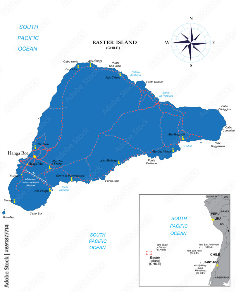 Easter Island (CHILE)  highly detailed political map
