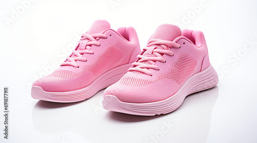 Pair of new pink female sneakers or sport shoes isolated on white background