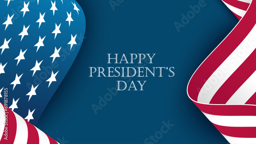 US President's Day celebration banner with waving American flag. United States Presidents Day holiday background. Vector illustration. photo