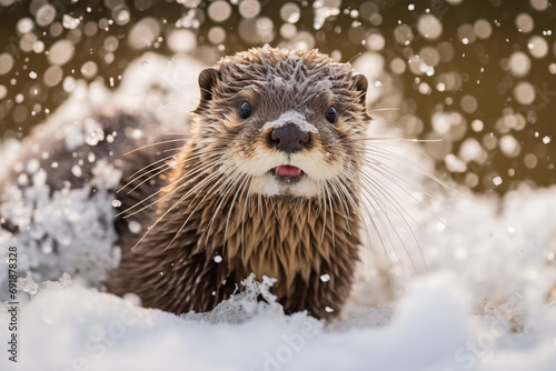 otter in snow