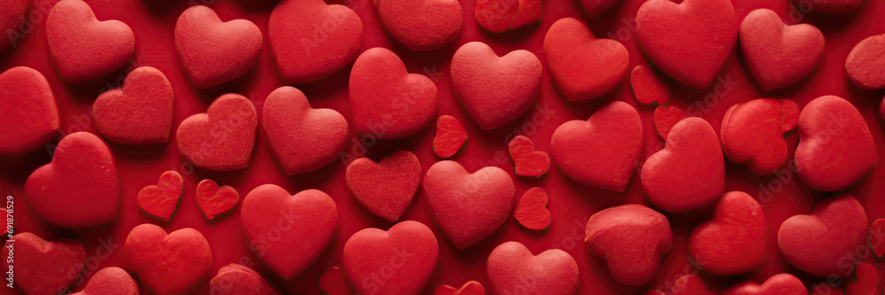 Many hearts on a red background. Valentine's Day