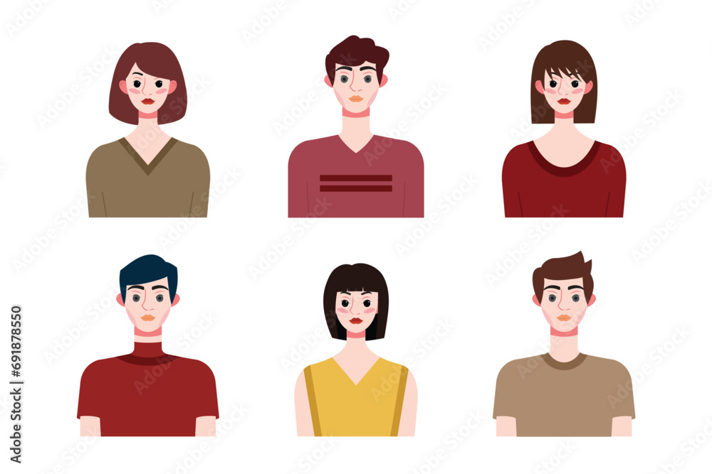 Set collection of people avatar design. Characters for social media and networking, website, app design, development, user profile, and user profile icons. Vector illustration.