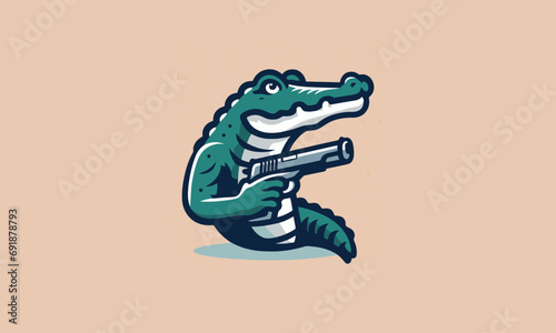 green crocodile hold gun vector illustration mascot design