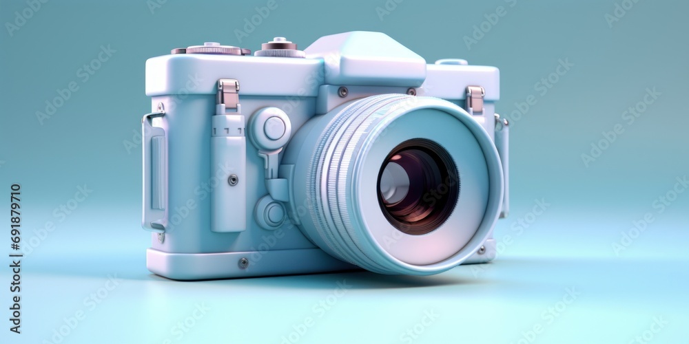 3D Camera isolated on Soft Blue Background. Generative AI