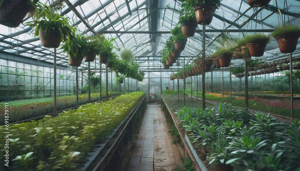 The process of growing plants in a greenhouse