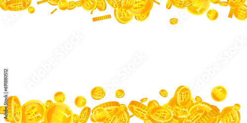 Korean won coins falling. Scattered gold WON photo