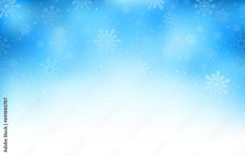 Beautiful falling snowflake background.  Winter background. Merry Christmas, seasonal concept.