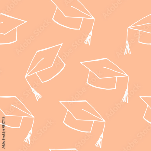 graduation cap seamless pattern hand drawn in doodle style. back to school background