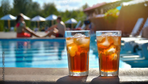 Glasses of Refreshing Tea with Cool Cubes