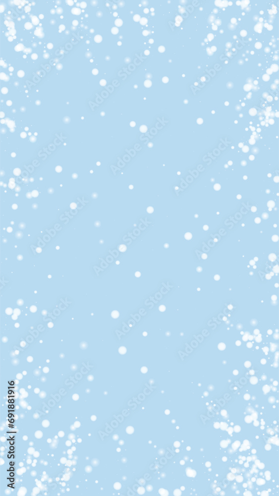 Magic falling snow christmas background. Subtle flying snow flakes and stars on light blue winter backdrop. Magic falling snow holiday scenery. Vertical vector illustration. Magic falling snow christmas background. Subtle flying snow flakes and stars on light blue winter backdrop. Magic falling snow holiday scenery. Vertical vector illustration.