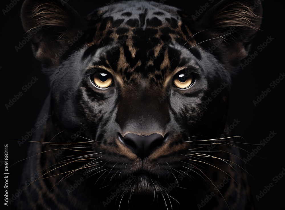 
A black leopard on a black background