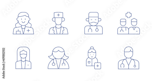 Doctor icons. Editable stroke. Containing doctor, medical team.