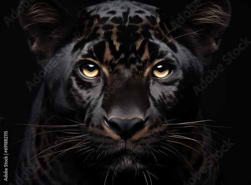  A black leopard on a black background
