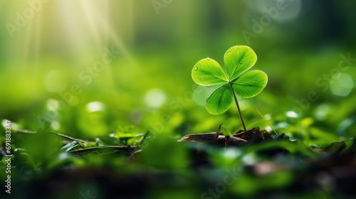 Green shamrock with three leaves on the background. Generative AI.