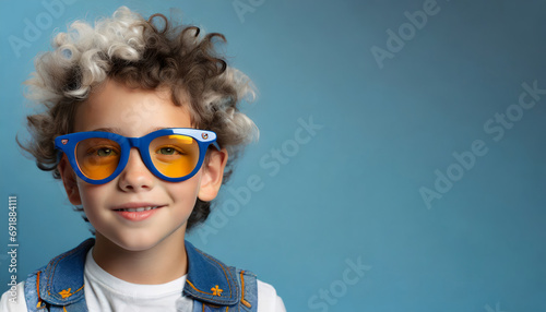A child wearing glasses with yellow panes.