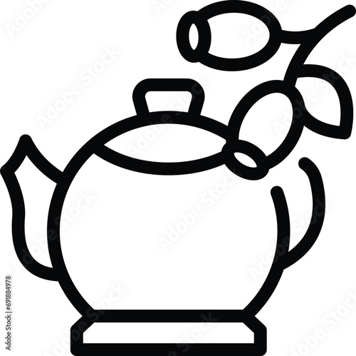 Rosehip infusion teapot icon outline vector. Natural tea drink ingredient. Vitamin antioxidant beverage