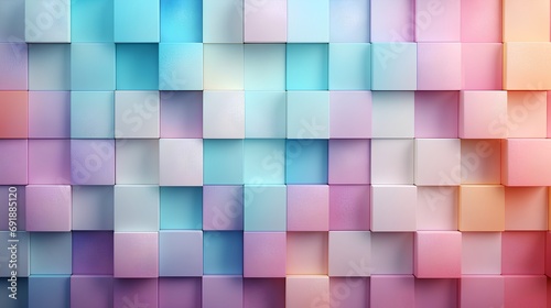 A visually soothing abstract background featuring a blend of geometric squares in soft pastel hues  creating a textured wall effect that exudes a calm and modern aesthetic.