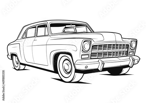 Vintage Car Vector Illustration. Vintage car coloring page for adult and child