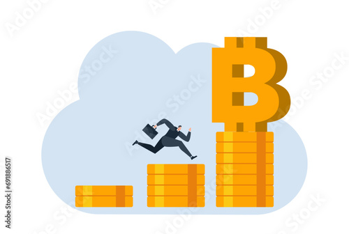 businessman with bitcoin digital money coin currency flat illustration
