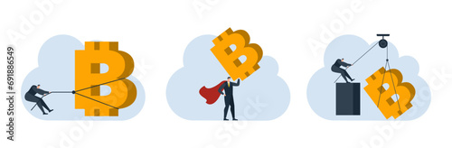 businessman with bitcoin digital money coin currency flat illustration