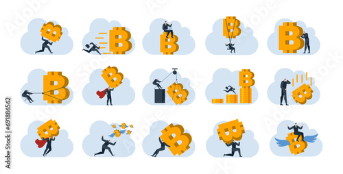 businessman with bitcoin digital money coin currency flat illustration