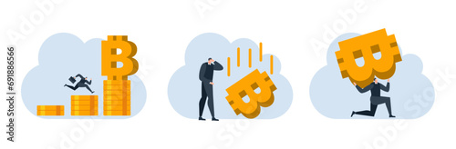 businessman with bitcoin digital money coin currency flat illustration